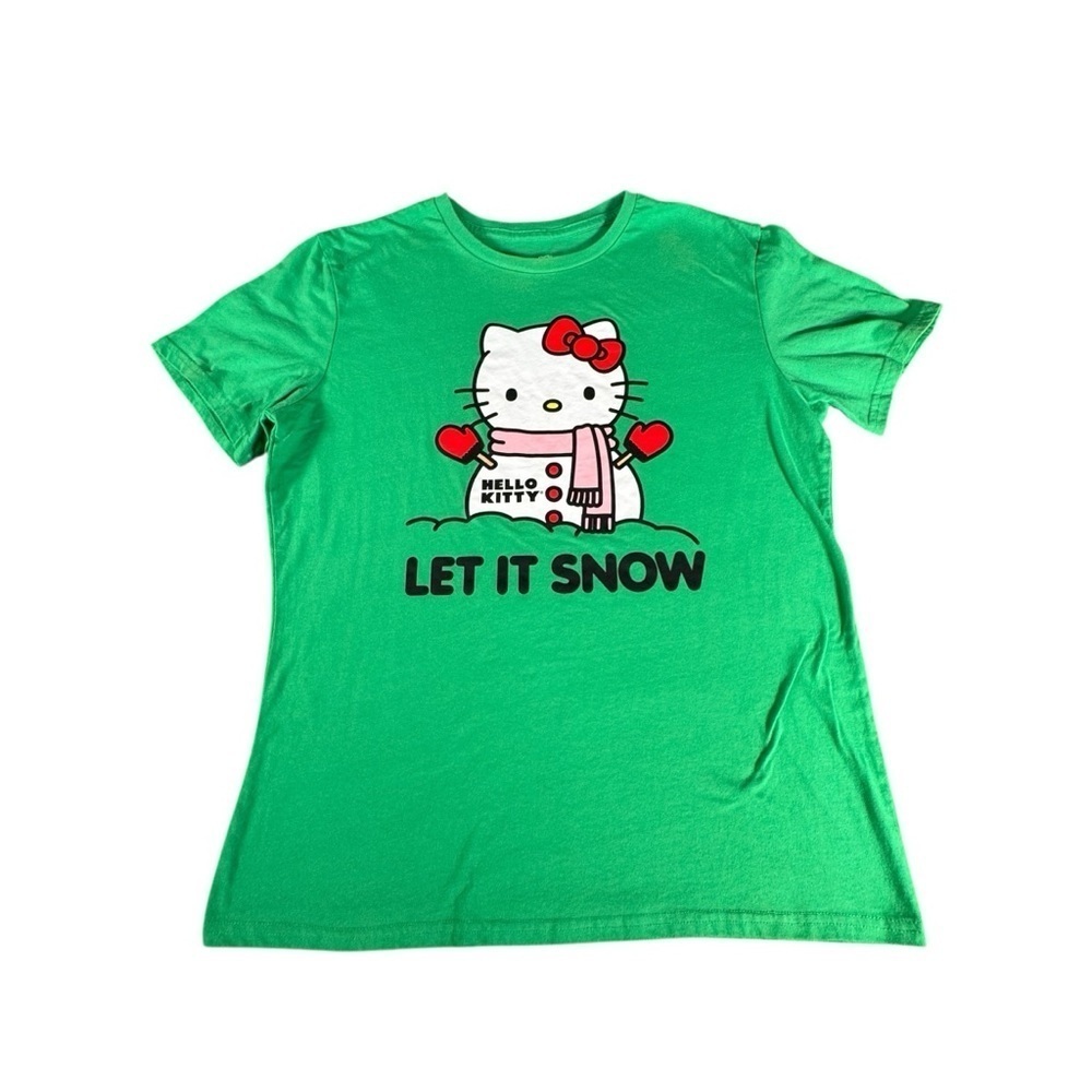 Hello Kitty Christmas Shirt Green Let It Snow Large Hybrid Apparel Snowman Tee